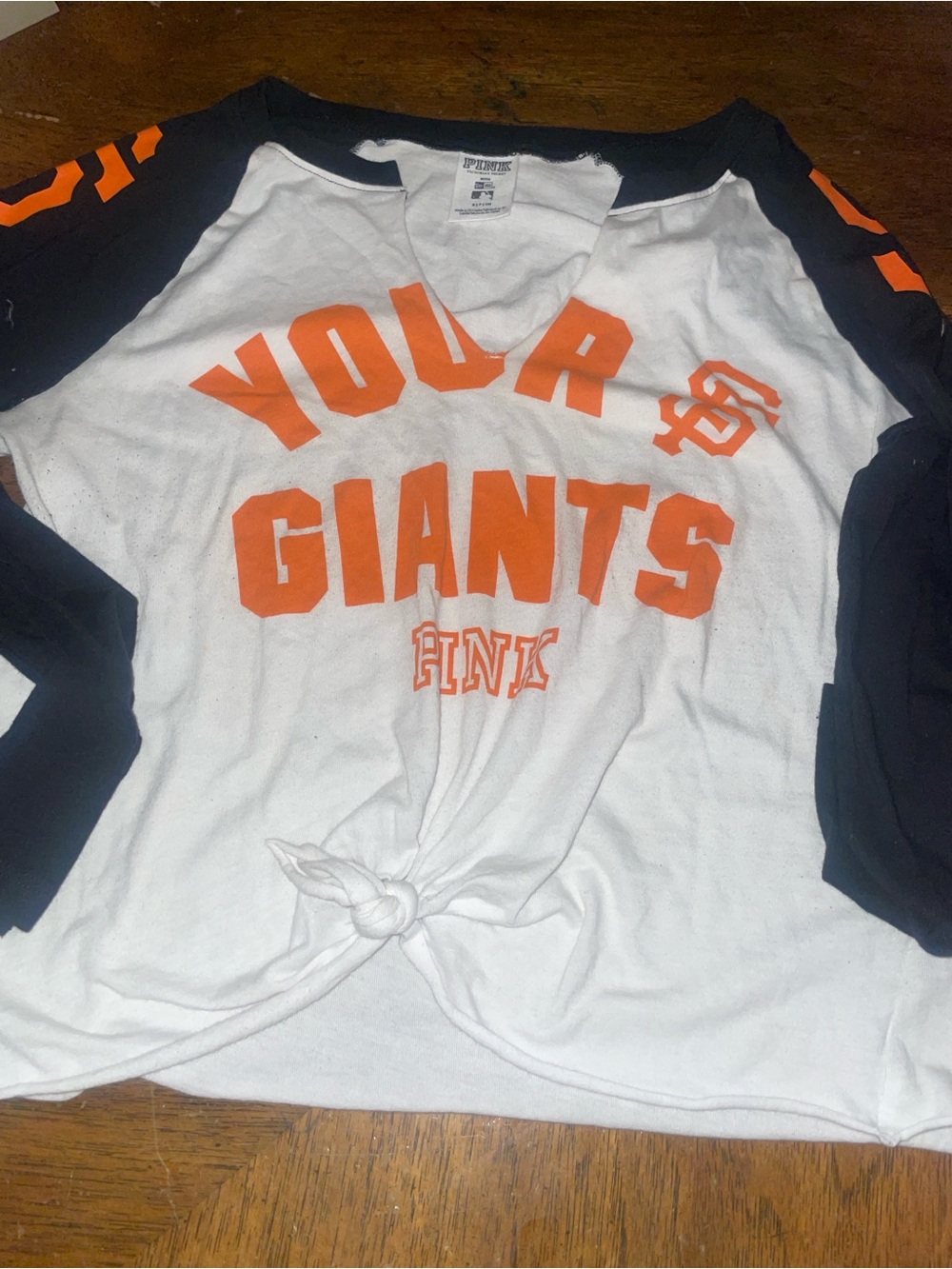 PINK Victoria's Secret White & Black Raglan Tee with Orange Giants Logo